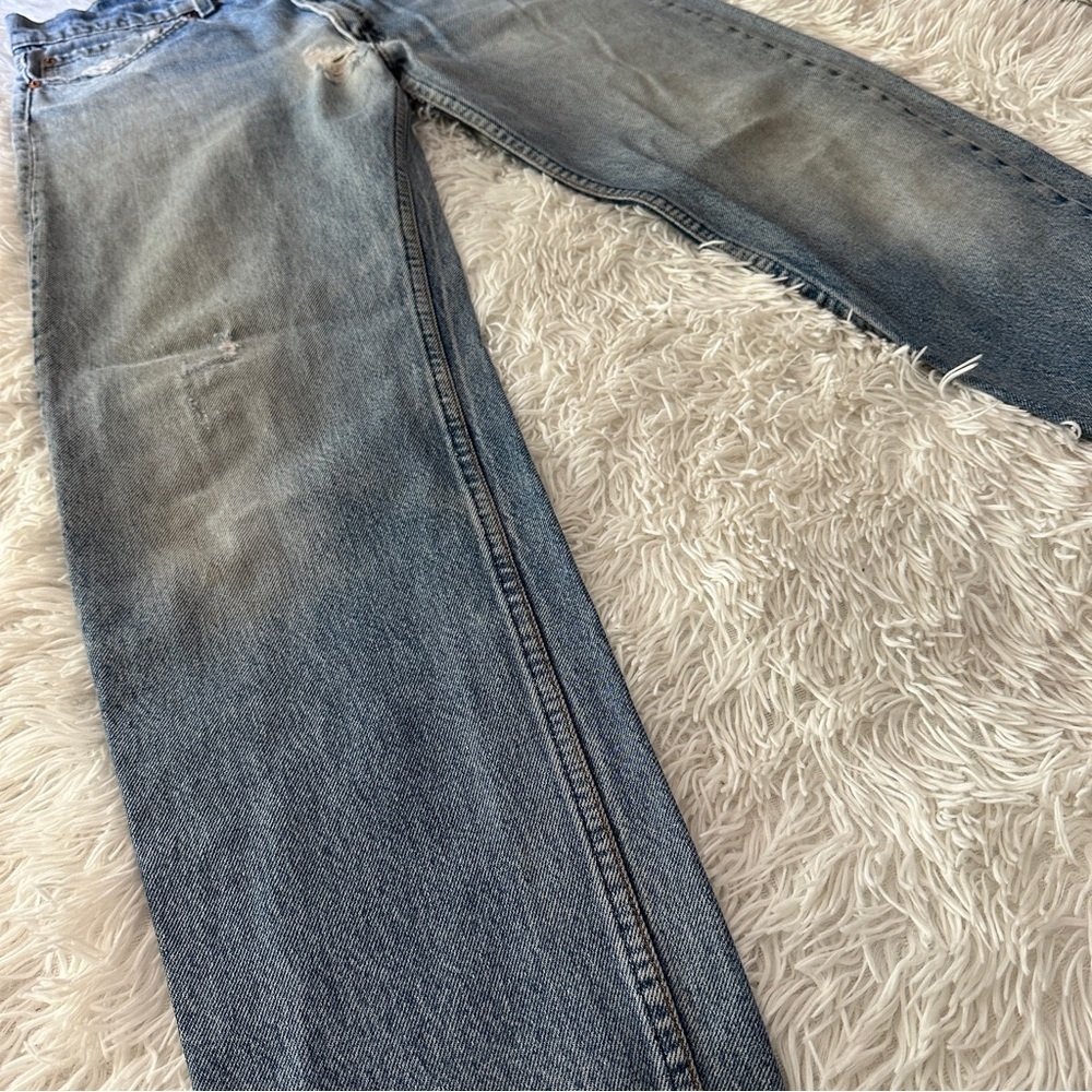 Vintage 80s Levi’s 505 USA Made Zip Fly Straight Leg Distressed Jeans 33x32 - Picture 7 of 13
